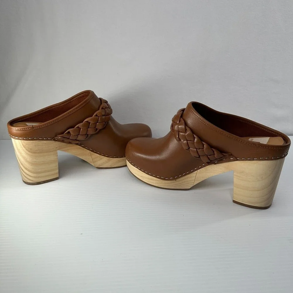 Dolce Vita Brown Braided Leather Clogs - Picture 5 of 9